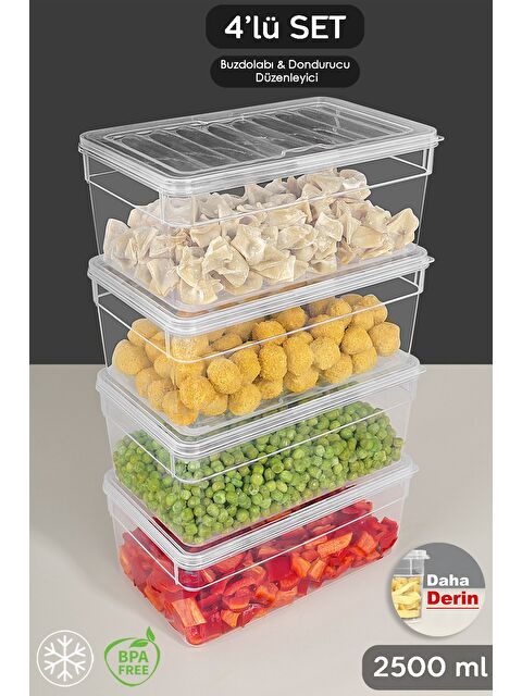 Meleni Home 4'lü Derin Mikrodalga Uyu mlu Erzak Gıda Saklama Kabı Şeffaf Kapak Düzenleyici Organizer Set 2500 ml - S000379091-26865