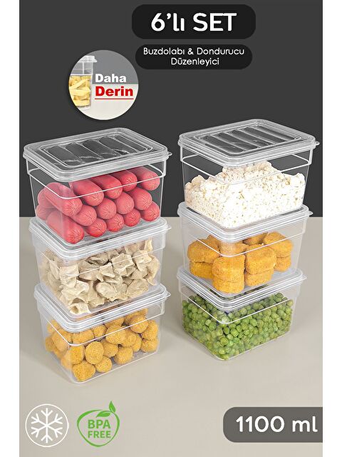 Meleni Home 6'lı Derin Mikrodalga Uyu mlu Erzak Gıda Saklama Kabı Şeffaf Kapak Düzenleyici Organizer Set 1100 ml - S000379093-26865