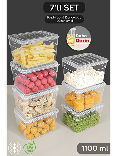 Meleni Home 7 li Derin Mikrodalga Uyu mlu Erzak Gıda Saklama Kabı Şeffaf Kapak Düzenleyici Organizer Set 1100 ml - S000379097-26865