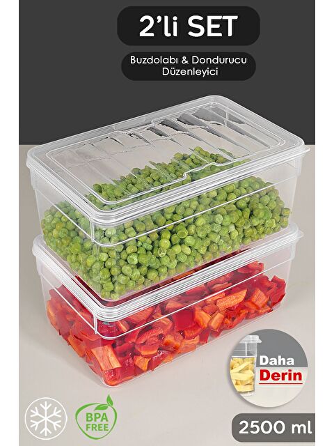 Meleni Home 2'li Derin Mikrodalga Uyu mlu Erzak Gıda Saklama Kabı Şeffaf Kapak Düzenleyici Organizer Set 2500 ml - S000379098-26865