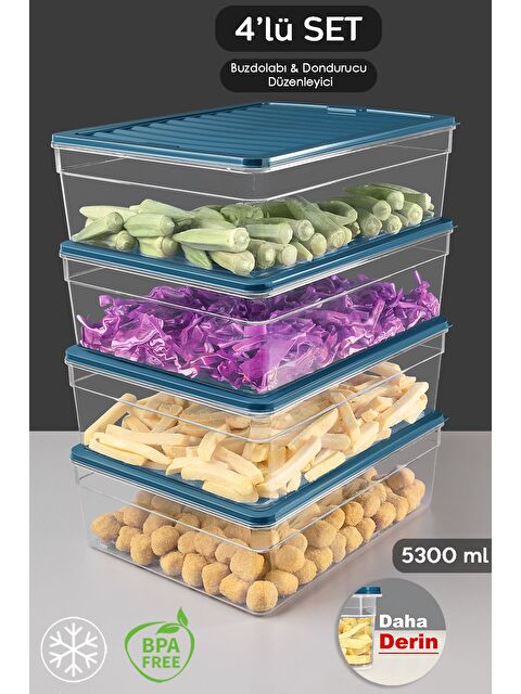 Meleni Home 4'lü Derin Buzdolabı Organizer Set 5300 ml Mavi - S000379101-17234
