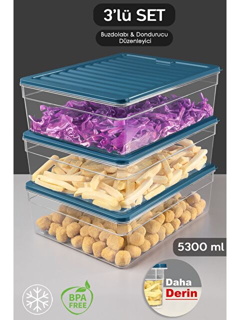 Meleni Home 3'lü Derin Buzdolabı Organizer Set 5300 ml Mavi - S000379104-17234