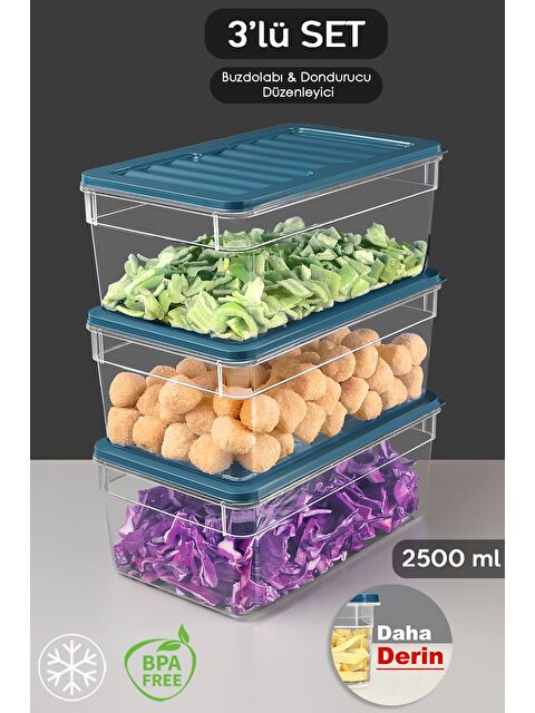 Meleni Home 3'lü Derin Buzdolabı Organizer Set 2500 ml Mavi - S000379105-17234
