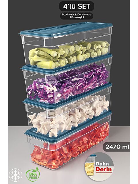 Meleni Home 4'lü Derin Mikrodalga Uyu mlu Organizer Set Düzenleyici Gıda Erzak Saklama Kabı 2470 ml Mavi - S000379106-17234