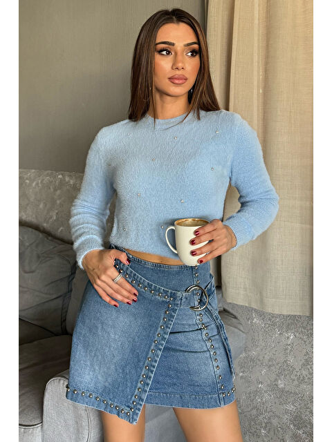 Gülseli Bisiklet Yaka  İplik Taşlı Kadın Triko Kazak - S000312354-17234