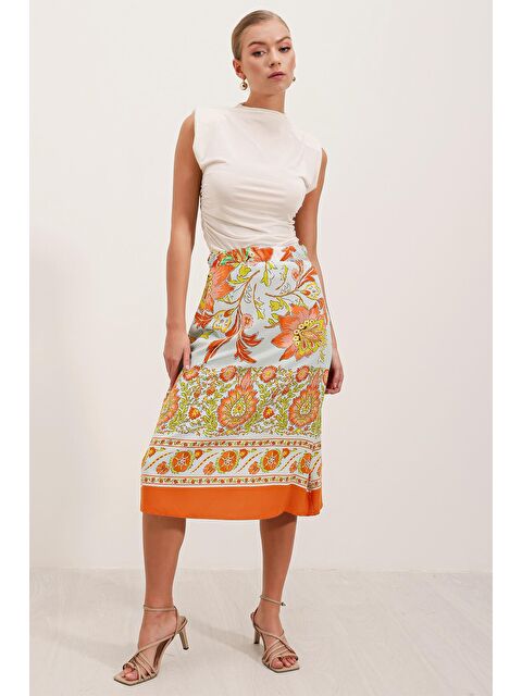 Bigdart 1899 Desenli Midi Etek - Turuncu - S000139329-20013
