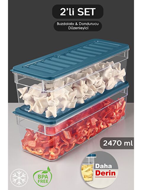 Meleni Home 2'li Derin Mikrodalga Uyu mlu Organizer Set Düzenleyici Gıda Erzak Saklama Kabı 2470 ml Mavi - S000379112-17234