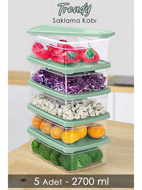 Meleni Home 5 Adet Dikdörtgen Erzak Saklama Kabı 2700 ml Yeşil - S000379115-18194