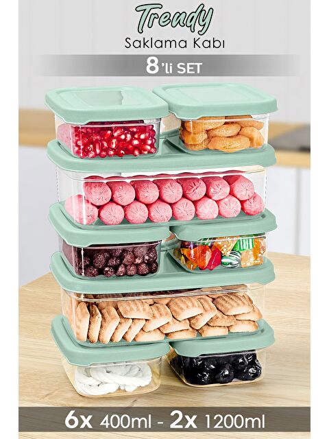 Meleni Home 8 li Dikdörtgen Erzak Saklama Kabı Seti Erzak Kabı Yeşil - S000379117-18194