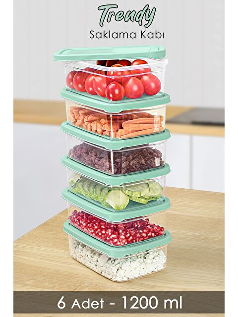 Meleni Home 6 Adet Dikdörtgen Erzak Saklama Kabı 1200 ml Yeşil - S000379122-18194