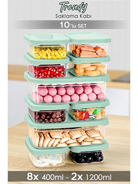 Meleni Home 10'lu Dikdörtgen Erzak Saklama Kabı Seti Erzak Kabı Yeşil - S000379124-18194