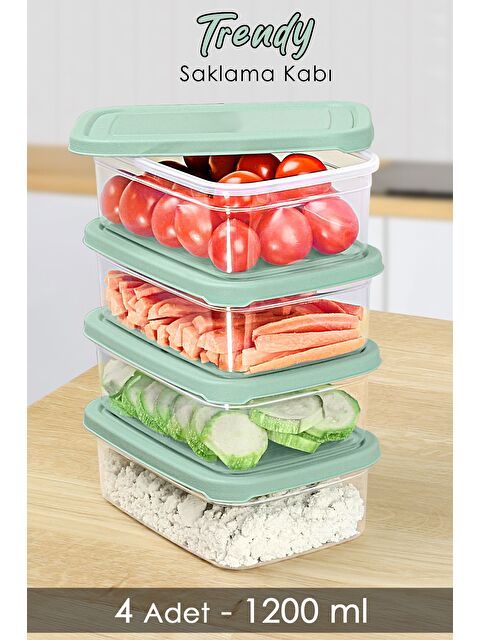 Meleni Home 4 Adet Dikdörtgen Erzak Saklama Kabı 1200 ml Yeşil - S000379125-18194