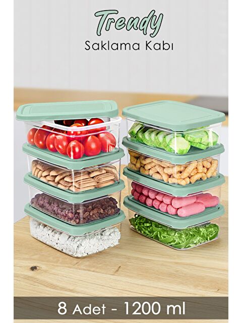 Meleni Home 8 Adet Dikdörtgen Erzak Saklama Kabı 1200 ml Yeşil - S000379131-18194