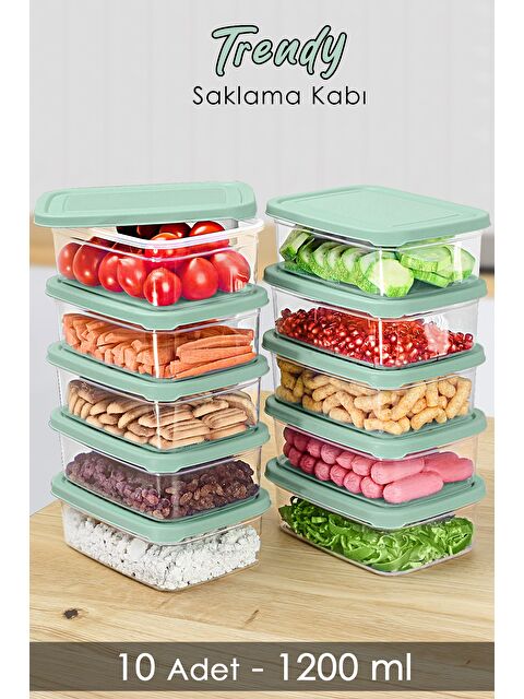 Meleni Home 10 Adet Dikdörtgen Erzak Saklama Kabı 1200 ml Yeşil - S000379135-18194