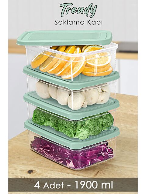 Meleni Home 4 Adet Dikdörtgen Erzak Saklama Kabı 1900 ml Yeşil - S000379137-18194