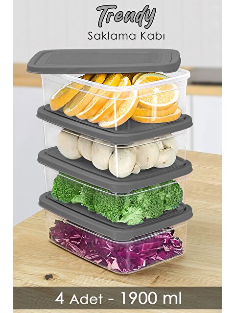 Meleni Home 4 Adet Dikdörtgen Erzak Saklama Kabı 1900 ml Gri - S000379138-20600