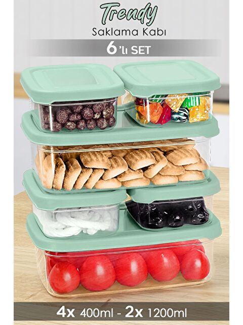 Meleni Home 6'lı Dikdörtgen Erzak Saklama Kabı Seti Erzak Kabı Yeşil - S000379140-18194