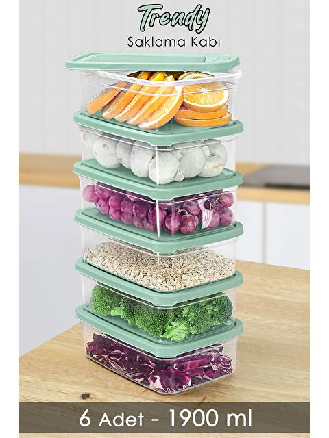 Meleni Home 6 Adet Dikdörtgen Erzak Saklama Kabı 1900 ml Yeşil - S000379141-18194