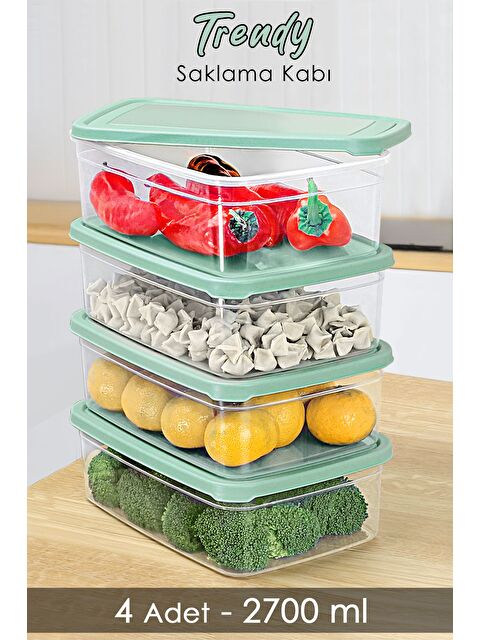 Meleni Home 4 Adet Dikdörtgen Erzak Saklama Kabı 2700 ml Yeşil - S000379142-18194