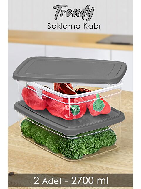 Meleni Home 2 Adet Dikdörtgen Erzak Saklama Kabı 2700 ml Gri - S000379143-20600