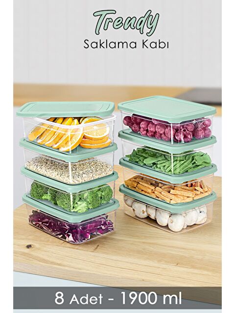 Meleni Home 8 Adet Dikdörtgen Erzak Saklama Kabı 1900 ml Yeşil - S000379144-18194