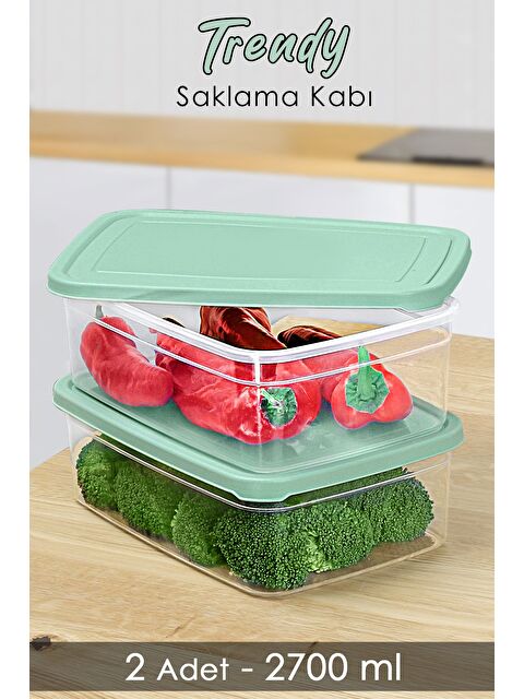 Meleni Home 2 Adet Dikdörtgen Erzak Saklama Kabı 2700 ml Yeşil - S000379145-18194
