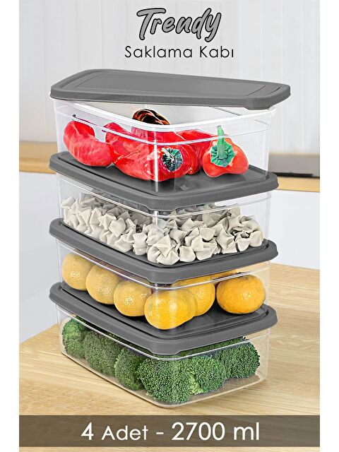 Meleni Home 4 Adet Dikdörtgen Erzak Saklama Kabı 2700 ml Gri - S000379146-20600
