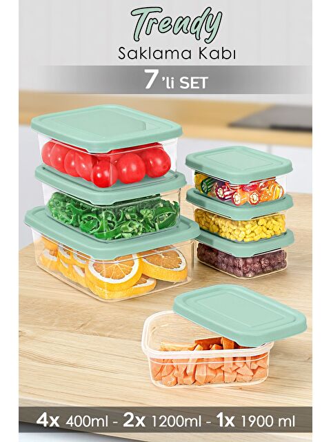 Meleni Home 7 li Dikdörtgen Erzak Saklama Kabı Seti Erzak Kabı Yeşil - S000379147-18194