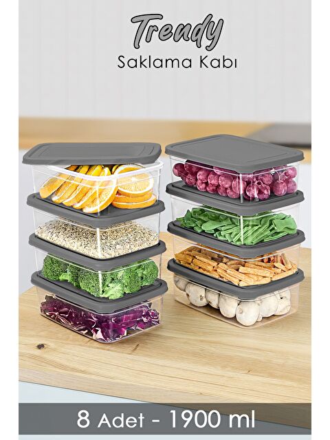 Meleni Home 8 Adet Dikdörtgen Erzak Saklama Kabı 1900 ml Gri - S000379148-20600