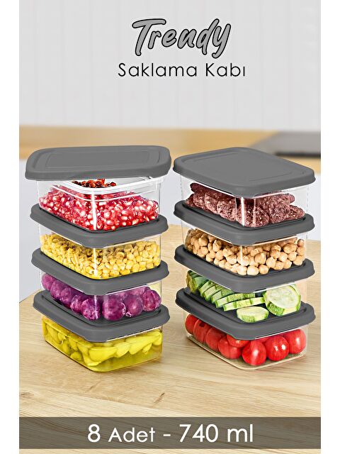 Meleni Home 8 Adet Dikdörtgen Erzak Saklama Kabı 740 ml Gri - S000379153-20600