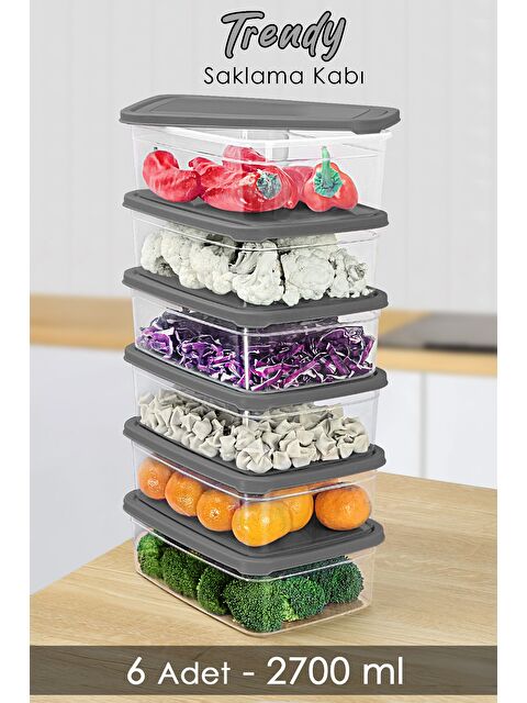 Meleni Home 6 Adet Dikdörtgen Erzak Saklama Kabı 2700 ml Gri - S000379154-20600