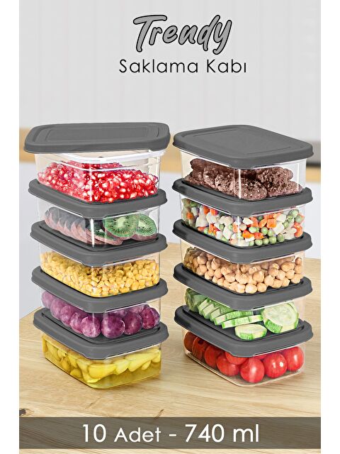 Meleni Home 10 Adet Dikdörtgen Erzak Saklama Kabı 740 ml Gri - S000379159-20600
