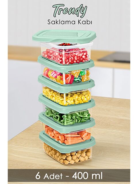 Meleni Home 6 Adet Dikdörtgen Erzak Saklama Kabı 400 ml Yeşil - S000379160-18194