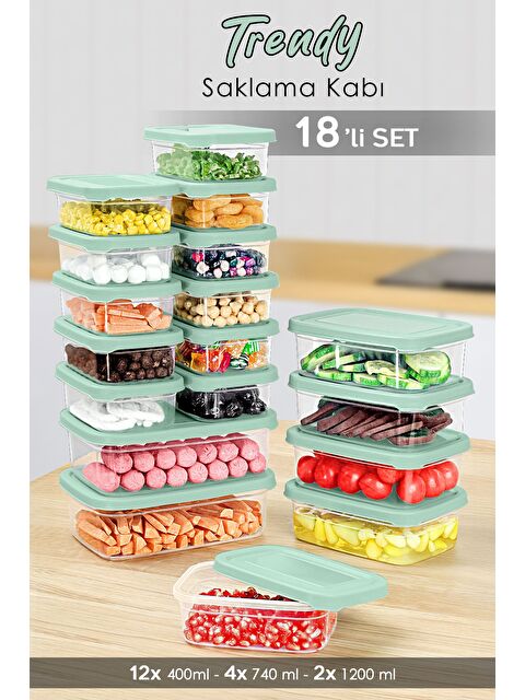 Meleni Home 18 li Dikdörtgen Erzak Saklama Kabı Seti Erzak Kabı Yeşil - S000379163-18194