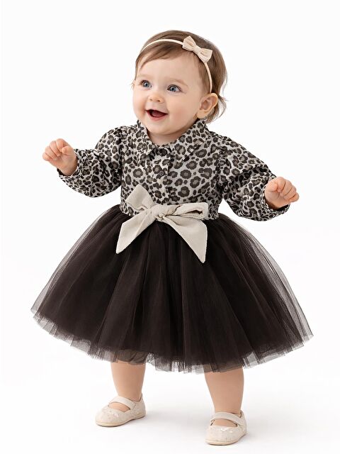 Civil Baby Leopar Baskılı 6-18 Ay Elbise - Kahverengi