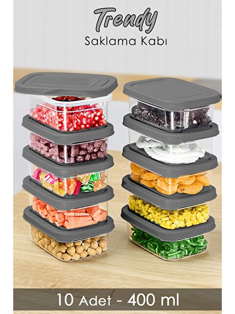 Meleni Home 10 Adet Dikdörtgen Erzak Saklama Kabı 400 ml Gri - S000379176-20600