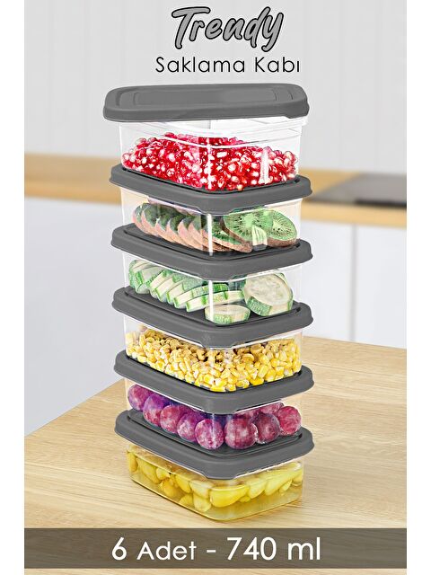 Meleni Home 6 Adet Dikdörtgen Erzak Saklama Kabı 740 ml Gri - S000379177-20600