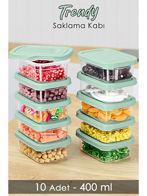 Meleni Home 10 Adet Dikdörtgen Erzak Saklama Kabı 400 ml Yeşil - S000379179-18194