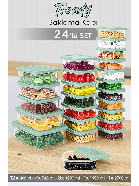 Meleni Home 24'lü Dikdörtgen Erzak Saklama Kabı Seti Erzak Kabı Yeşil - S000379184-18194