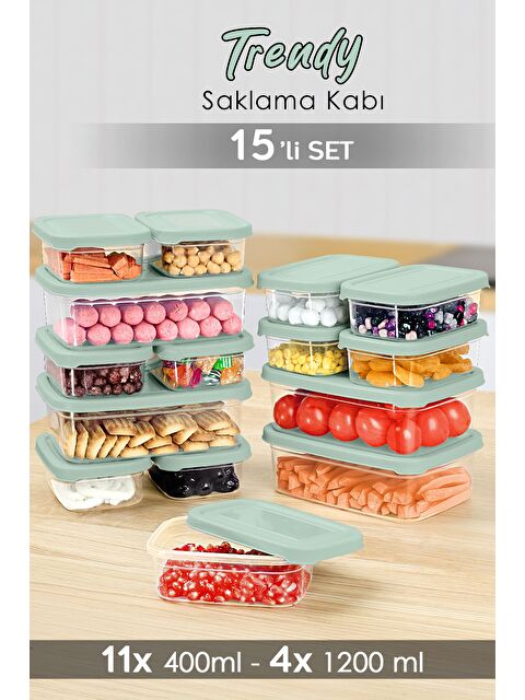 Meleni Home 15'li Dikdörtgen Erzak Saklama Kabı Seti Erzak Kabı Yeşil - S000379187-18194