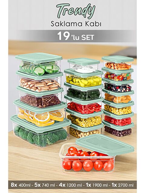 Meleni Home 19'lu Dikdörtgen Erzak Saklama Kabı Seti Erzak Kabı Yeşil - S000379195-18194