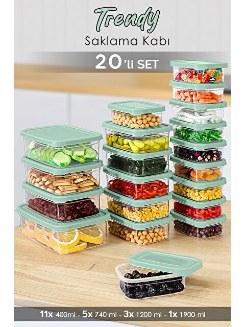 Meleni Home 20 li Dikdörtgen Erzak Saklama Kabı Seti Erzak Kabı Yeşil - S000379196-18194