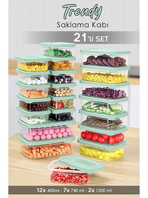 Meleni Home 21 li Dikdörtgen Erzak Saklama Kabı Seti Erzak Kabı Yeşil - S000379198-18194