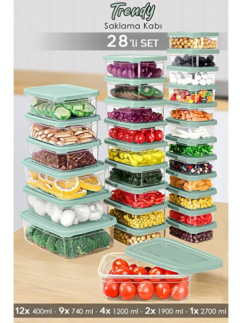 Meleni Home 28 li Dikdörtgen Erzak Saklama Kabı Seti Erzak Kabı Yeşil - S000379201-18194