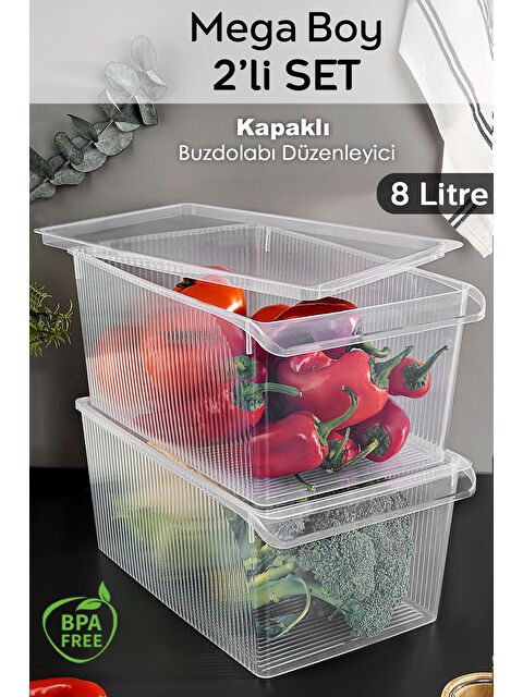 Meleni Home 2 Adet Kapaklı Dolap İçi Buzdolabı Düzenleyici Organizer Sepet Meyve Sebze Saklama Kabı 8 lt - S000379208-26865