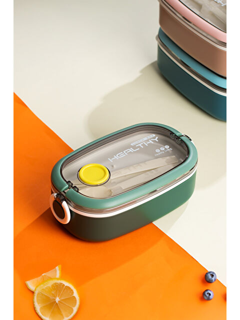 Porsima Posima 3114-2 Vakumlu Lunch Box Çelik Kolay Kilitlenir Kendinden Kaşıklı Sefer Tası – 750ml Yeşil - S000403931-29488