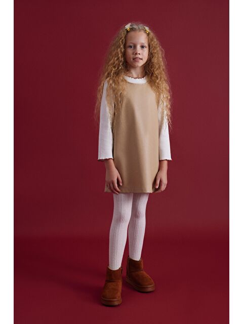 Luess Kız Çocuk Deri Düğme Detaylı Elbise - S000137172-19928