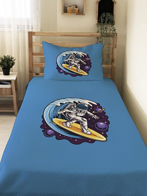 Evmila Astronot Desenli, Baskılı Tek Kişilik ve Çocuk Pike Takımı 160x220 Cm - S000123676-23173