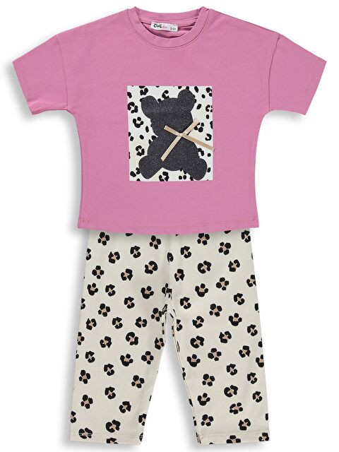 Civil Girls Leopar Ayıcık Desenli 2-5 Yaş Takım - Pembe