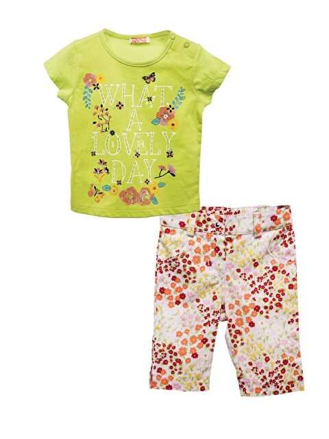 ZEYLAND Kız Bebek Yeşil Baskılı Tişört Ve Çiçekli Pantolon Takım (6Ay-4Yaş) - S000326115-18194